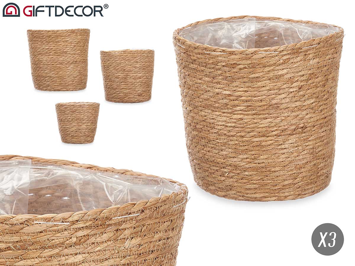Set 3 cestos redondos altos esparto