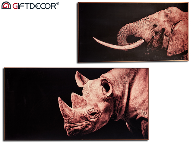 Quadro elefante-rinoceronte assort cornice rame
