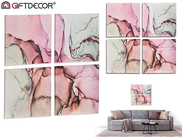 4 pieces 35x35cm pink marble canvas