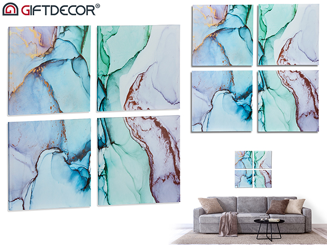 Set 4 35x35cm blue marble canvas