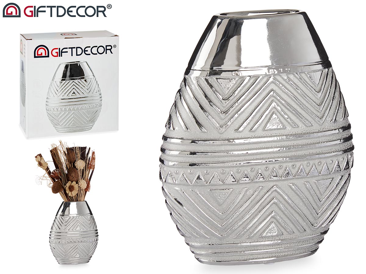 Vase large ceramique argente grand